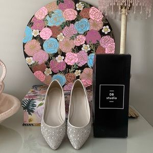 Worn once to a wedding reception silver & white beaded flats - size 9